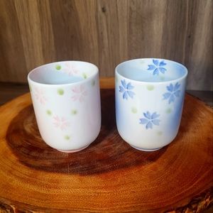 Porcelain Tea Cups Japanese Style Sakura His & Hers Sake Cups Shot Glasses